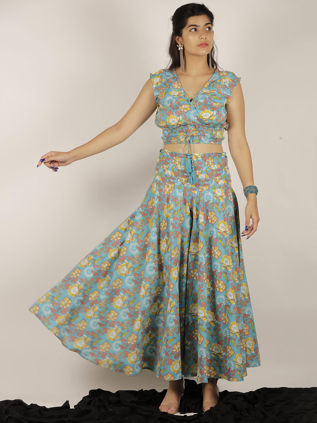 INAAYA JAIPUR Printed Pure Crop Cotton Top & Flared Trouser Co-Ord Set