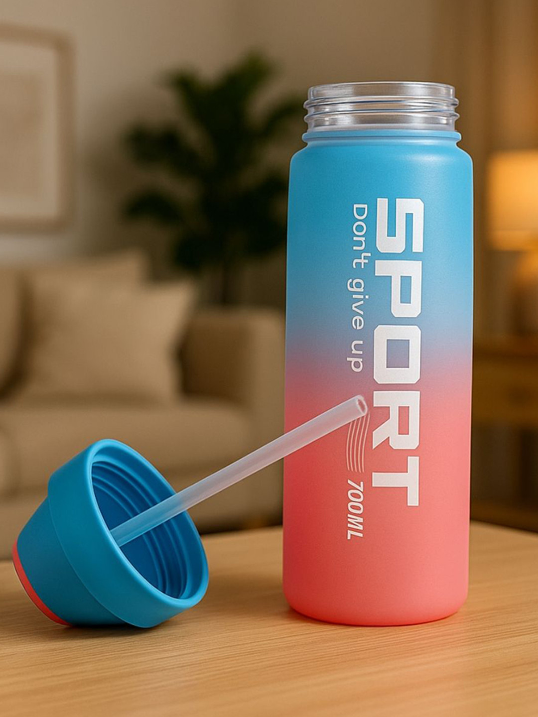 GUCHIGU Kids Blue & Pink Sipper Water Bottle With Straw 700 ml