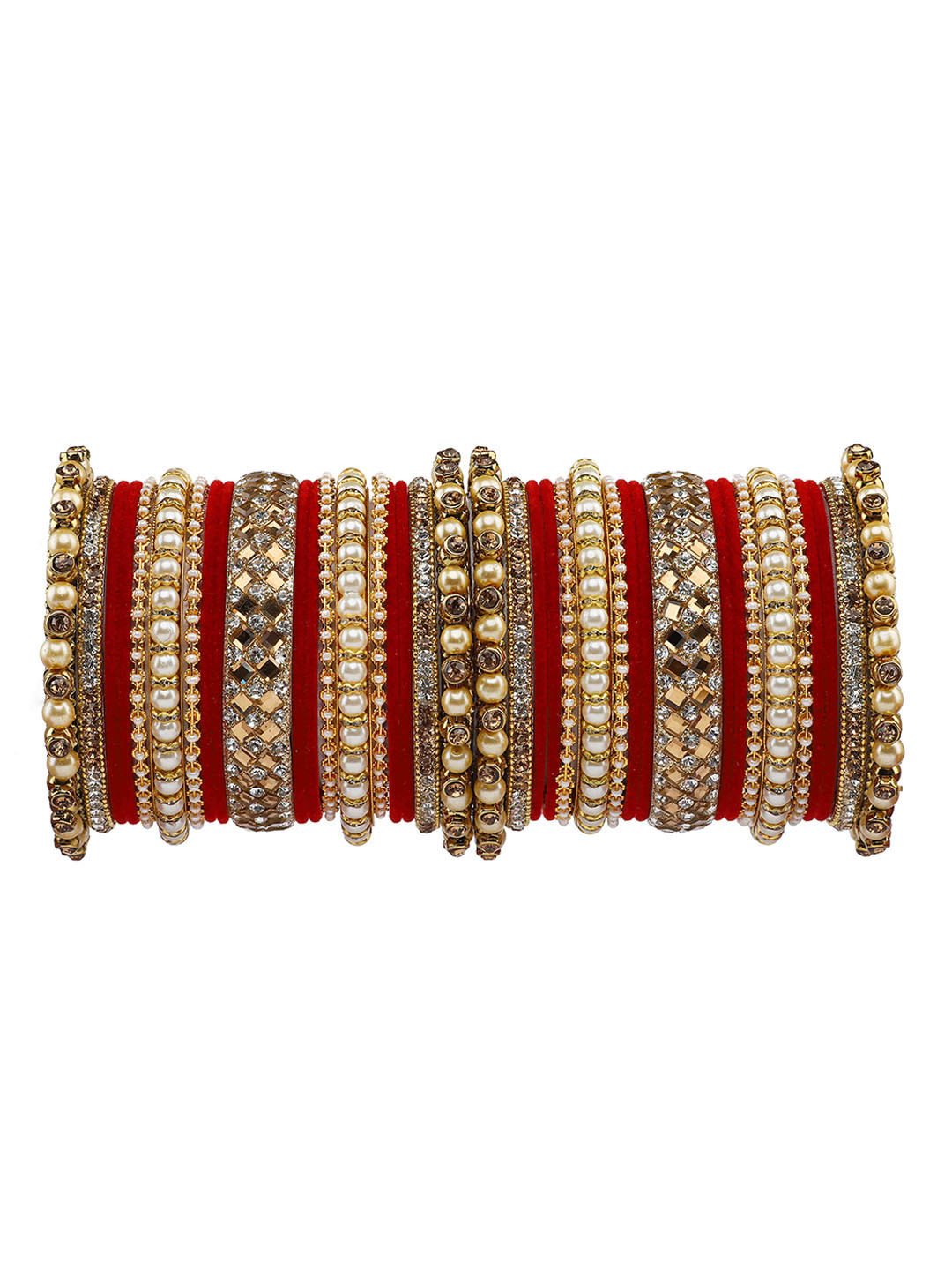 Amika Set of 34 Gold-Plated Pearl, Stone-Studded & Beaded Bangles