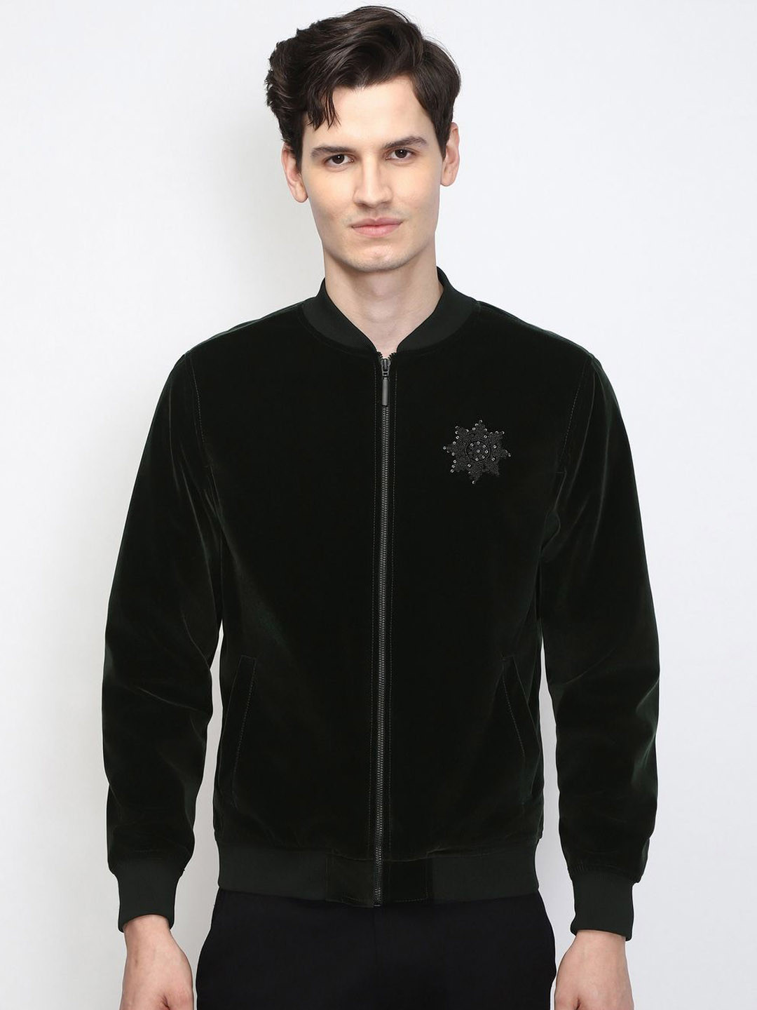 Peter England Elite Mandarin Collar Open Front Jacket