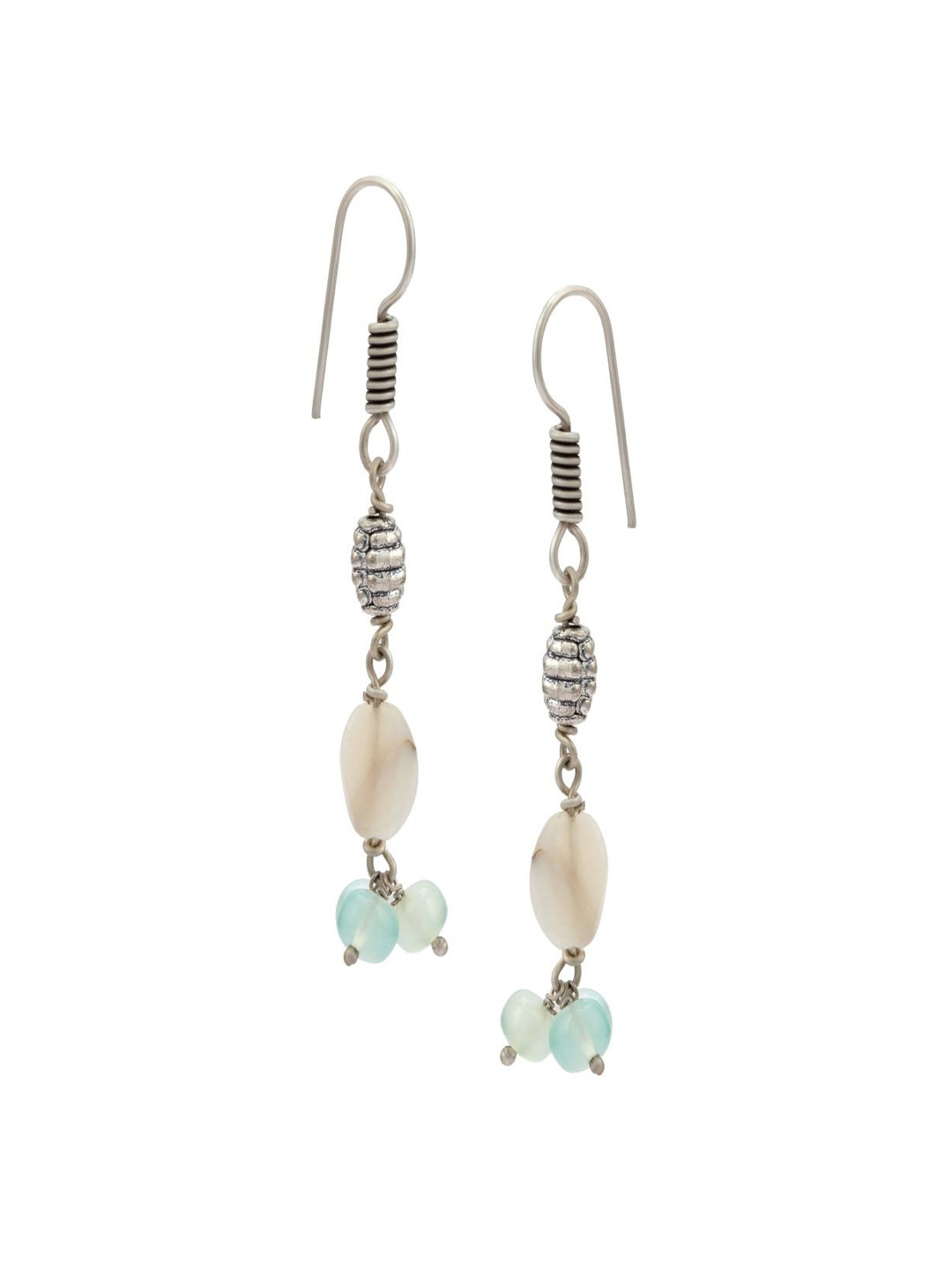 Shrim jewels Onyx & Moonstone Beads Oxidised Contemporary Drop Earrings