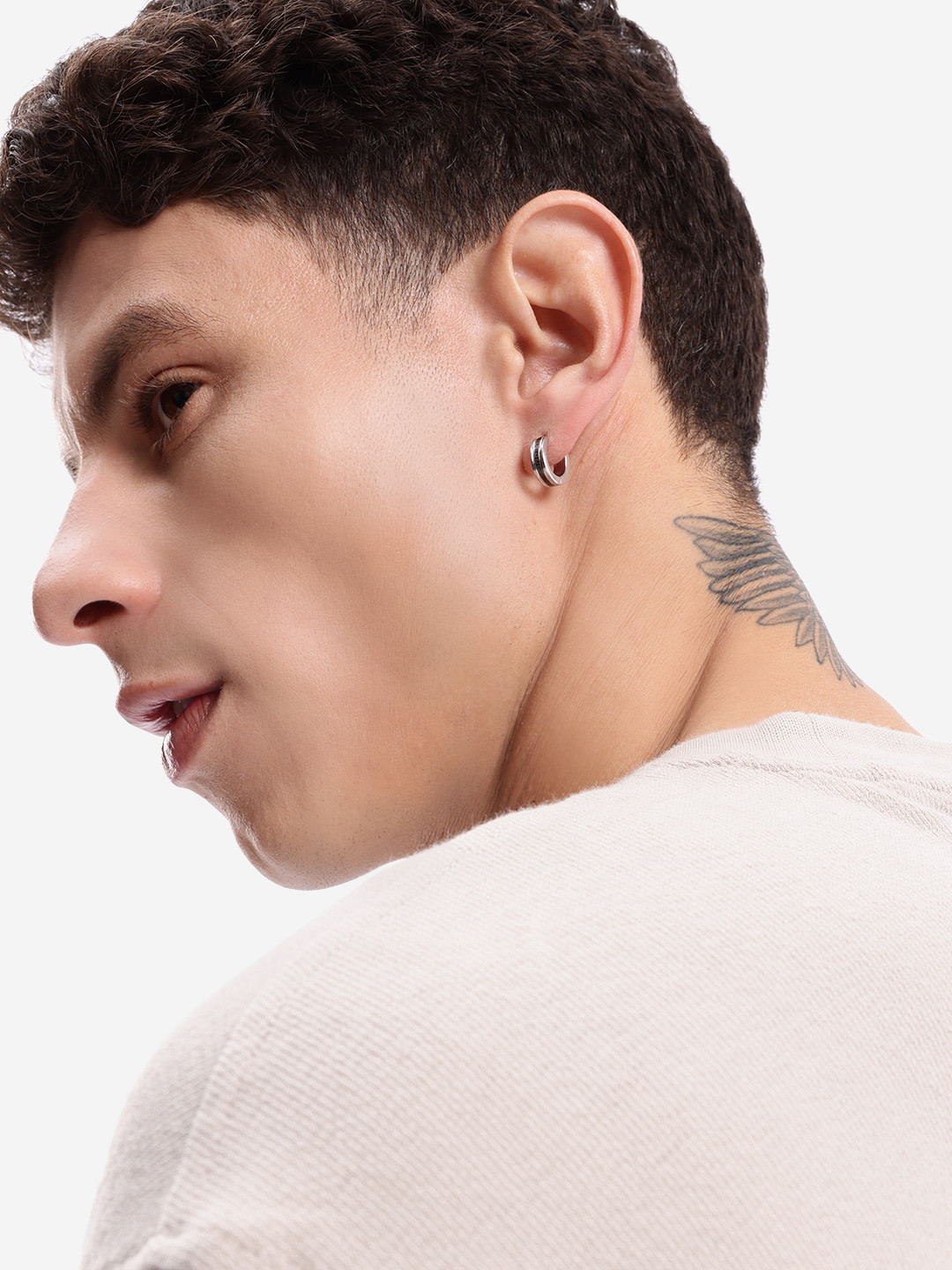 The Roadster Lifestyle Co. Men Silver with Black Toned Hoop Earring