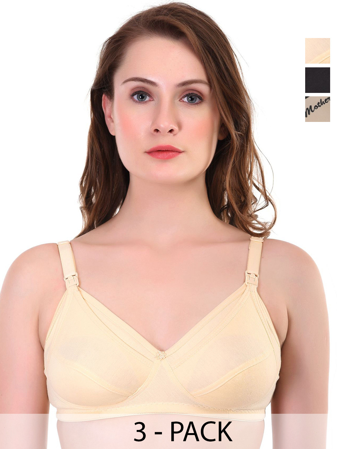 Liigne Pack Of 3 Full Coverage Non Padded Cotton Maternity Bras