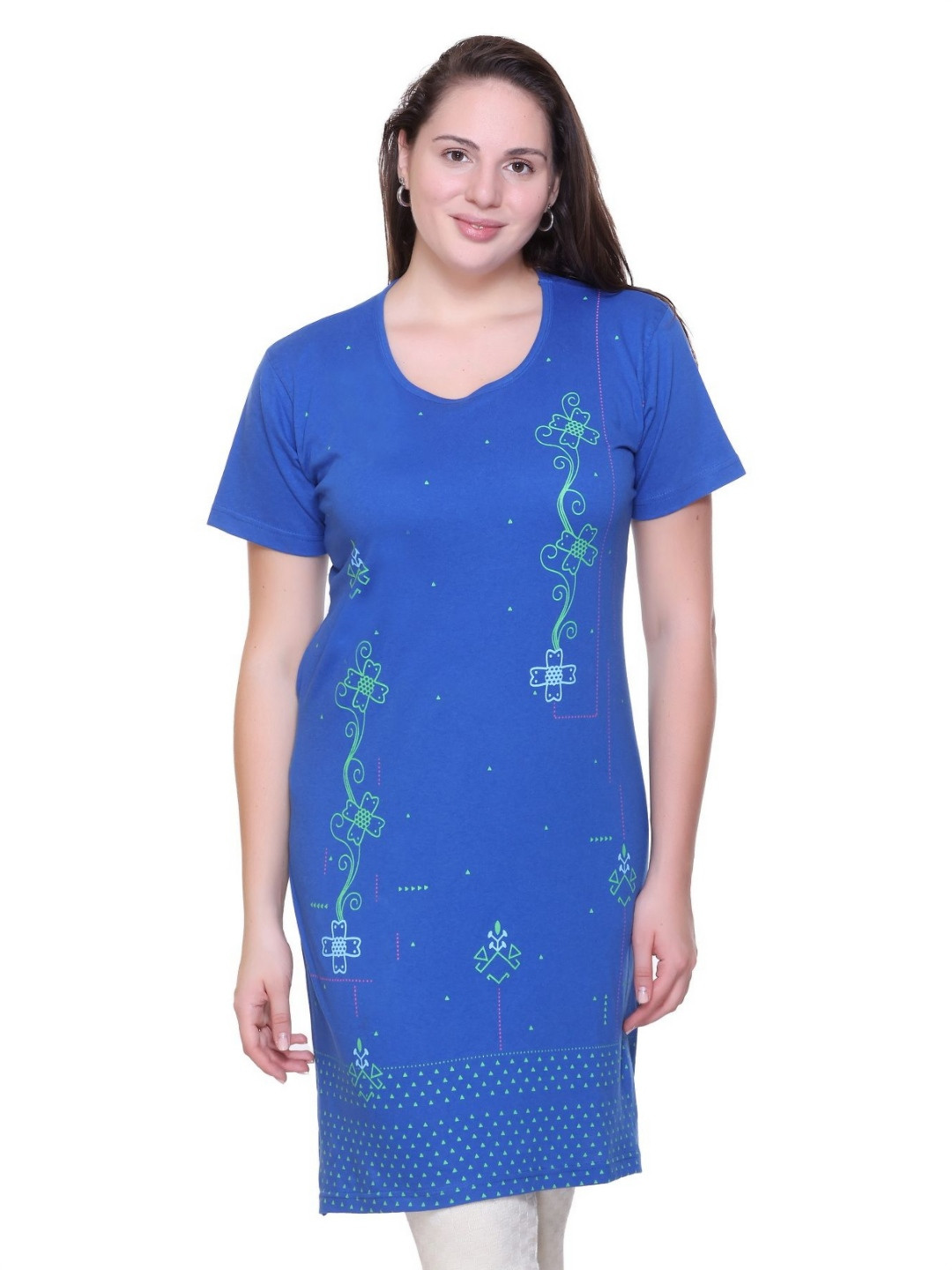 FIRST SLEEP Floral Printed Round Neck Cotton Pockets T-Shirts