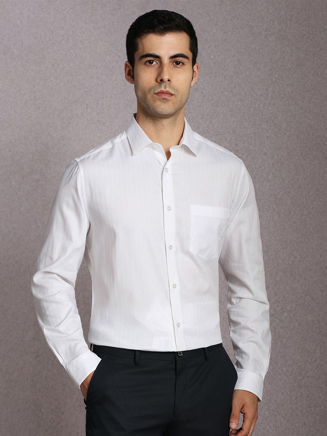 Louis Philippe Textured Roll-Up Sleeves Formal Shirt