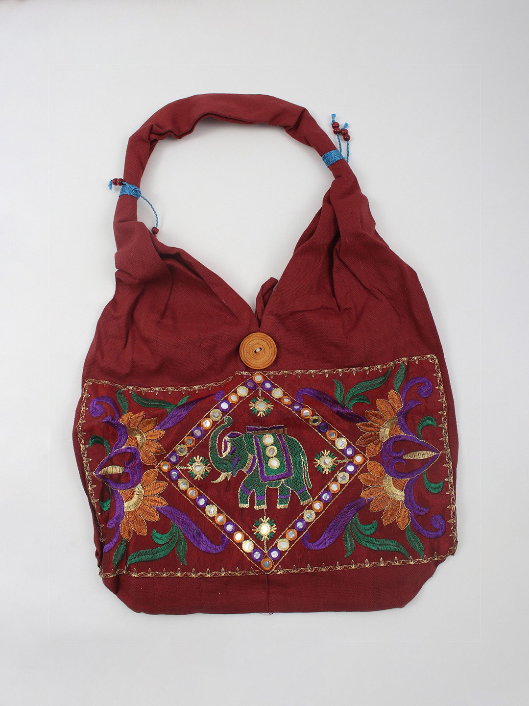 Exotic India Floral Embroidered Zari and Mirror Work Shopper Pure Cotton Shoulder Bag