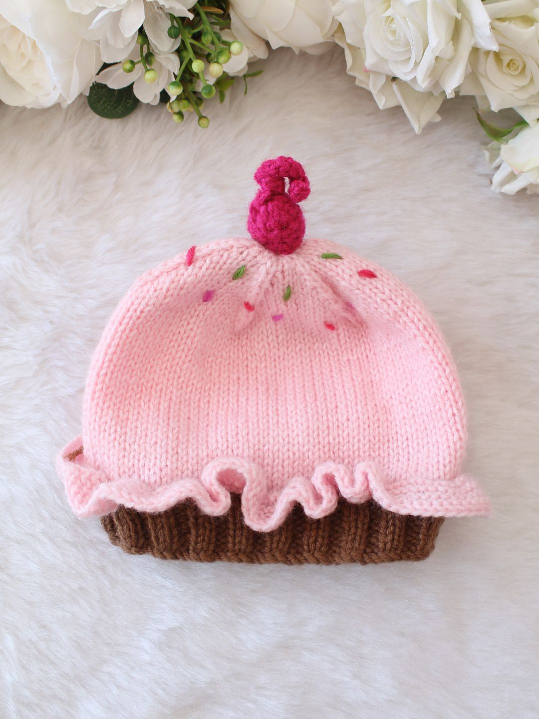 Woonie Kids Cupcake Self Design Acrylic Beanie Cap