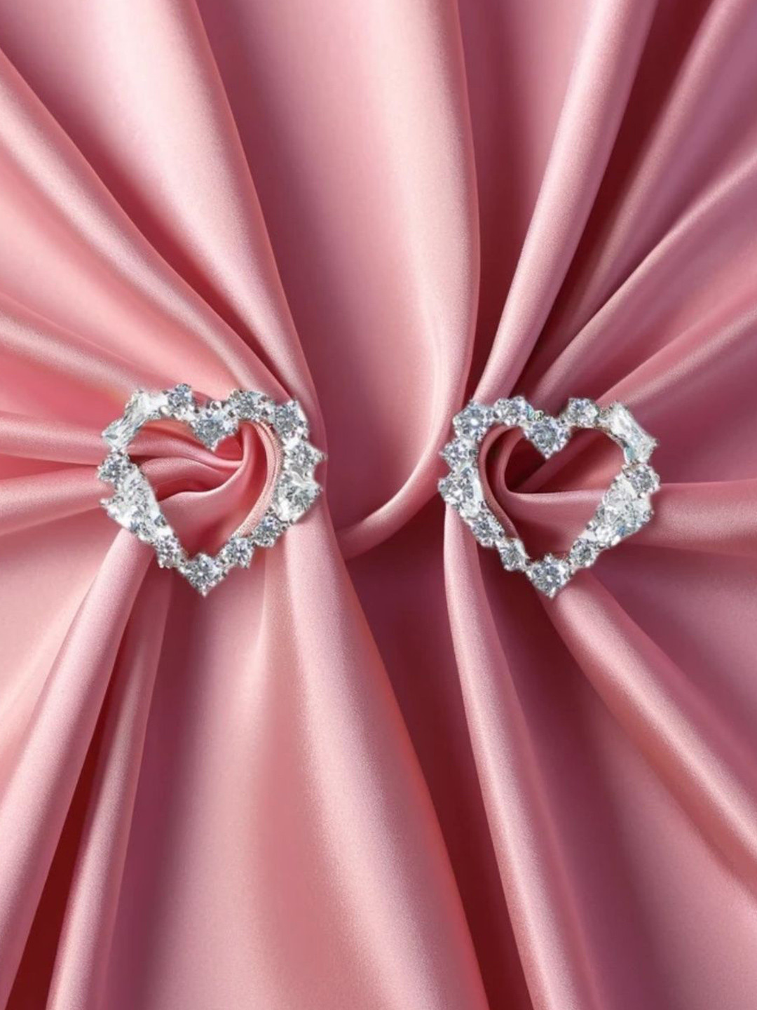 Tora 925 Sterling Silver Rhodium-Plated Cubic Zirconia Studded Heart Shaped Studs