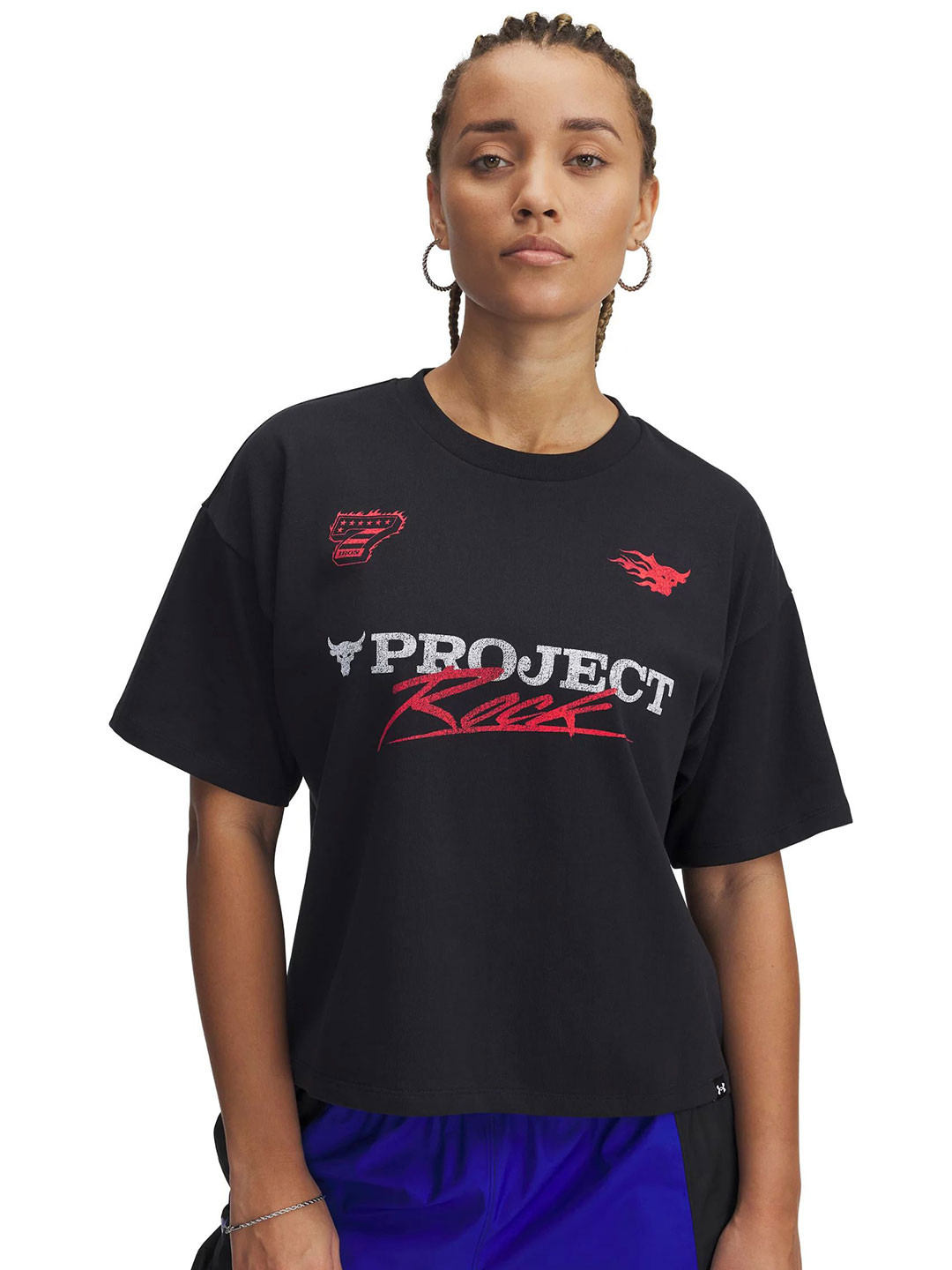 UNDER ARMOUR Project Rock Typography Printed Relaxed-Fit Boxy Crop  T-shirt