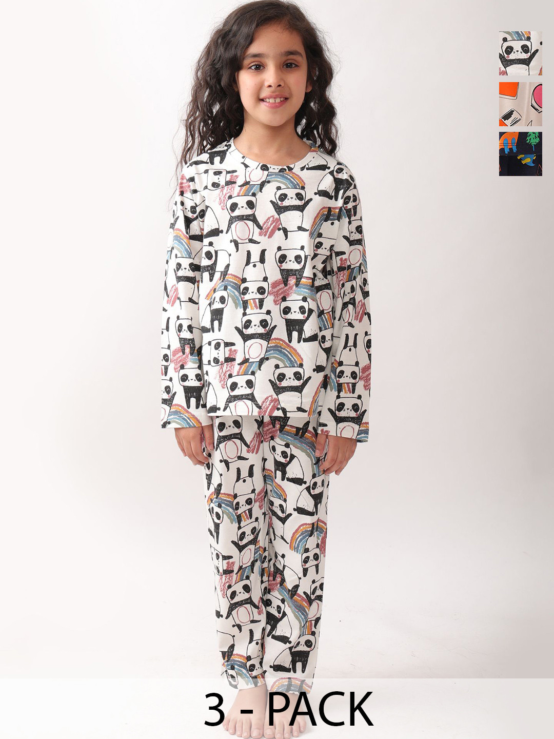 Anthrilo Girls Pack of 3 Graphic Printed Night suit