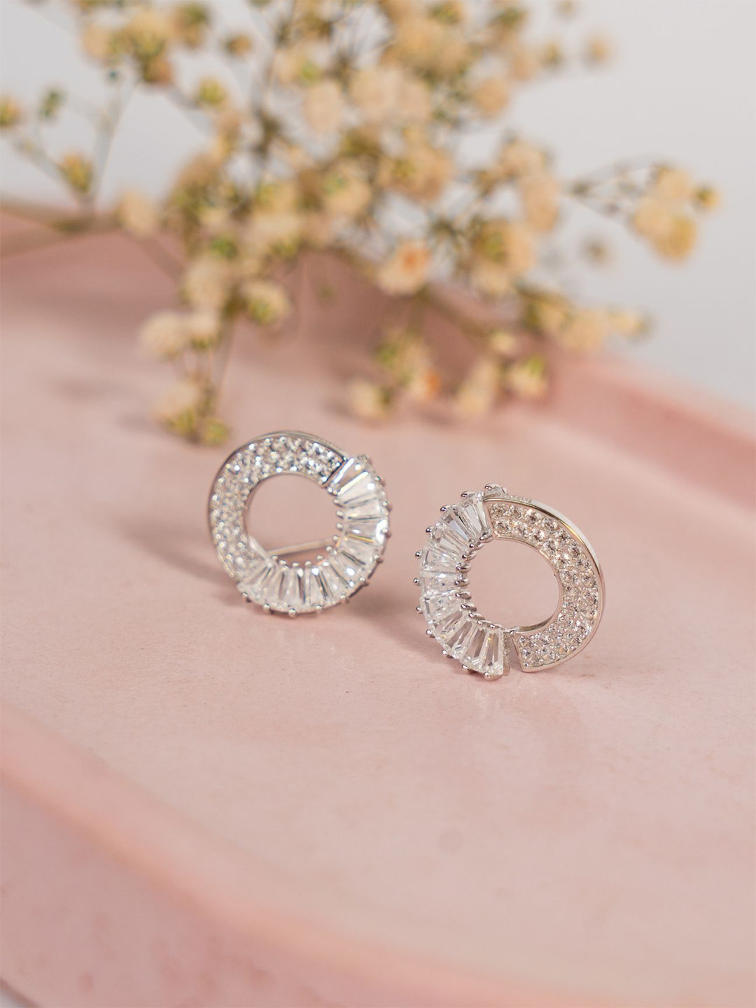 Tora 925 Sterling Silver Rhodium-Plated Circular Shaped Studs