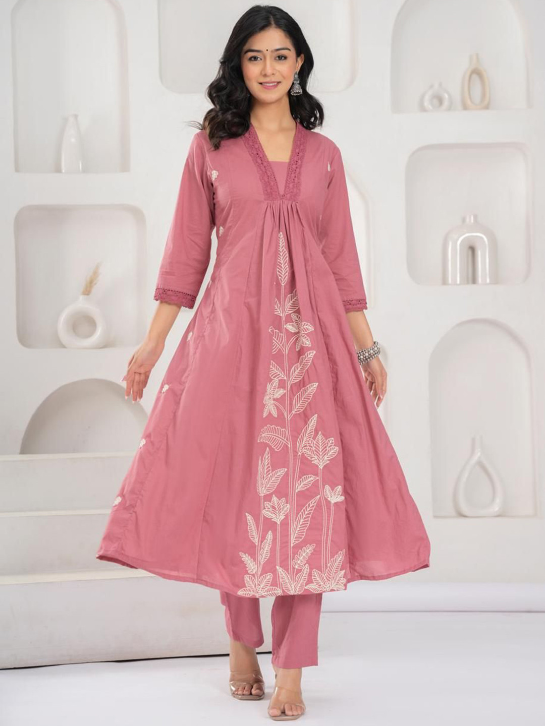 RAJPUTANA CAMISA Floral Embroidered Pure Cotton Tunic With Trousers Co-Ords