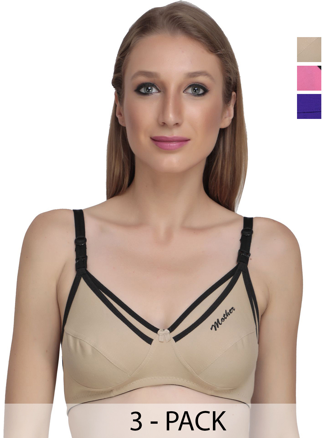 Liigne Pack Of 3 Non Padded All Day Comfort Cotton Maternity Bra