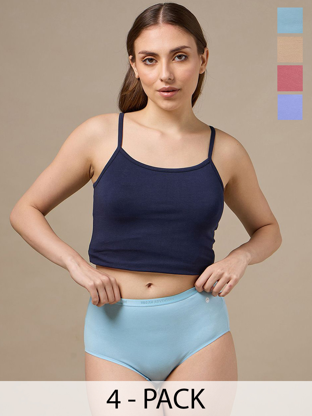 URBAN ADVENTURE Women Pack Of 4 High-rise Hipster Briefs + 4UAW-006(SKIN-LAVN-ICE-ROSE)