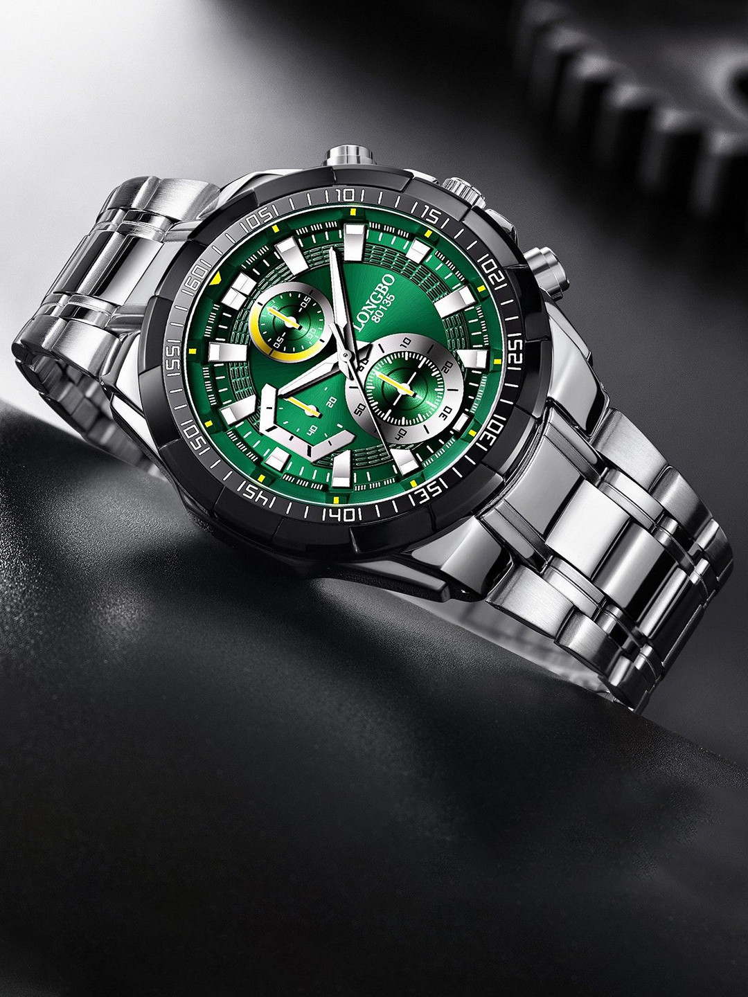 LONGBO Men Dial & Stainless Steel Bracelet Style Straps  Watch Long-80135-silver-green