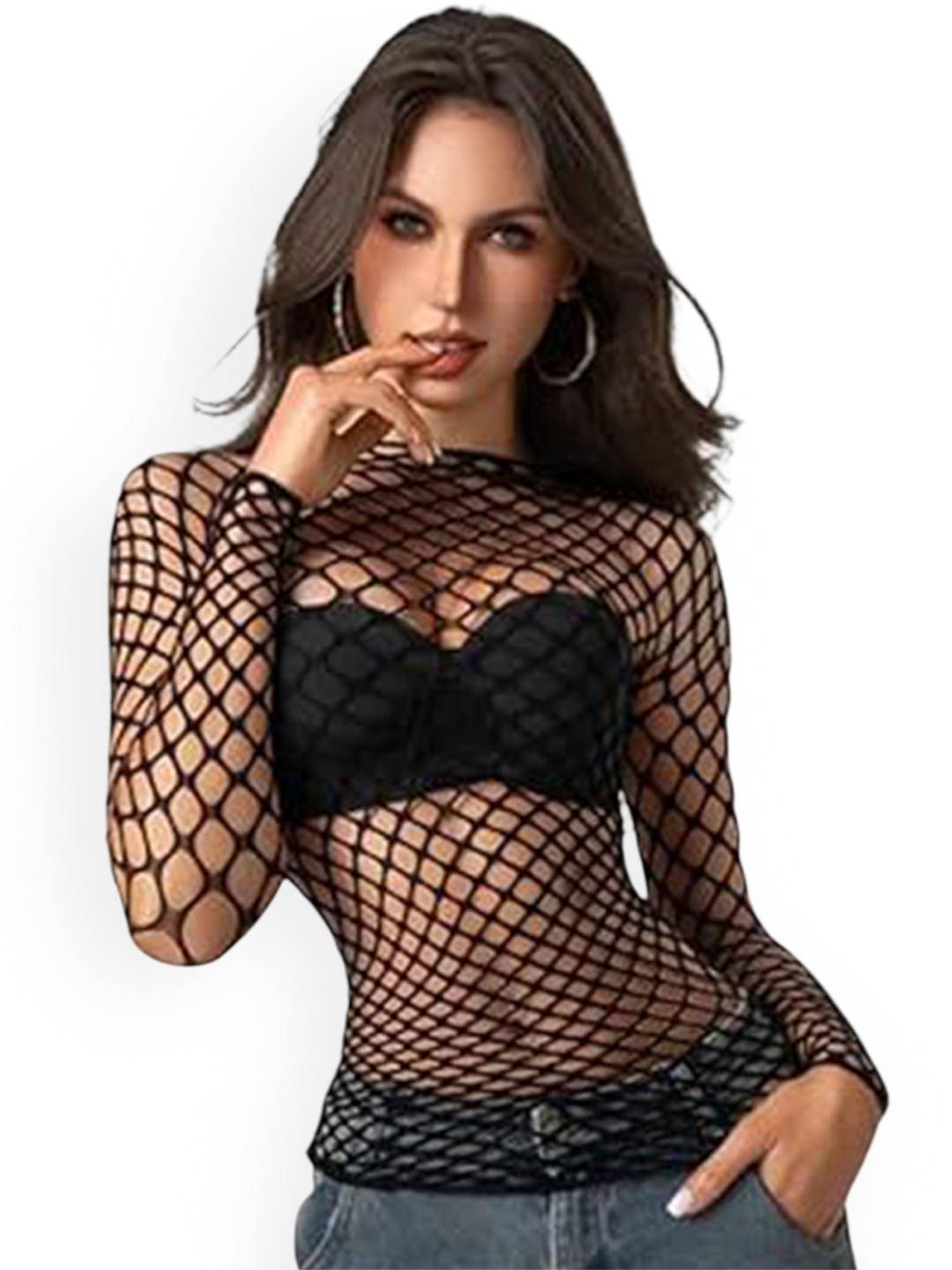 OGIMI- Ohh Give me Women Long Sleeve Mesh Fishnet Top