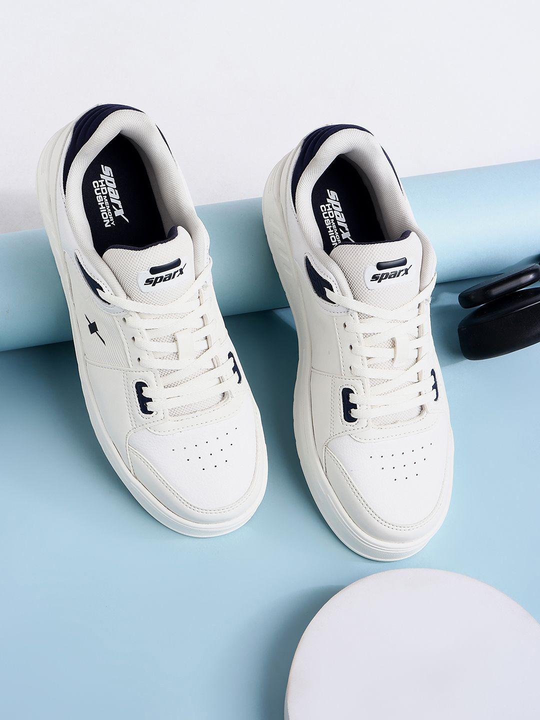 Sparx Men Solid Round Toe Lace-Ups Sneakers with Laser Cuts