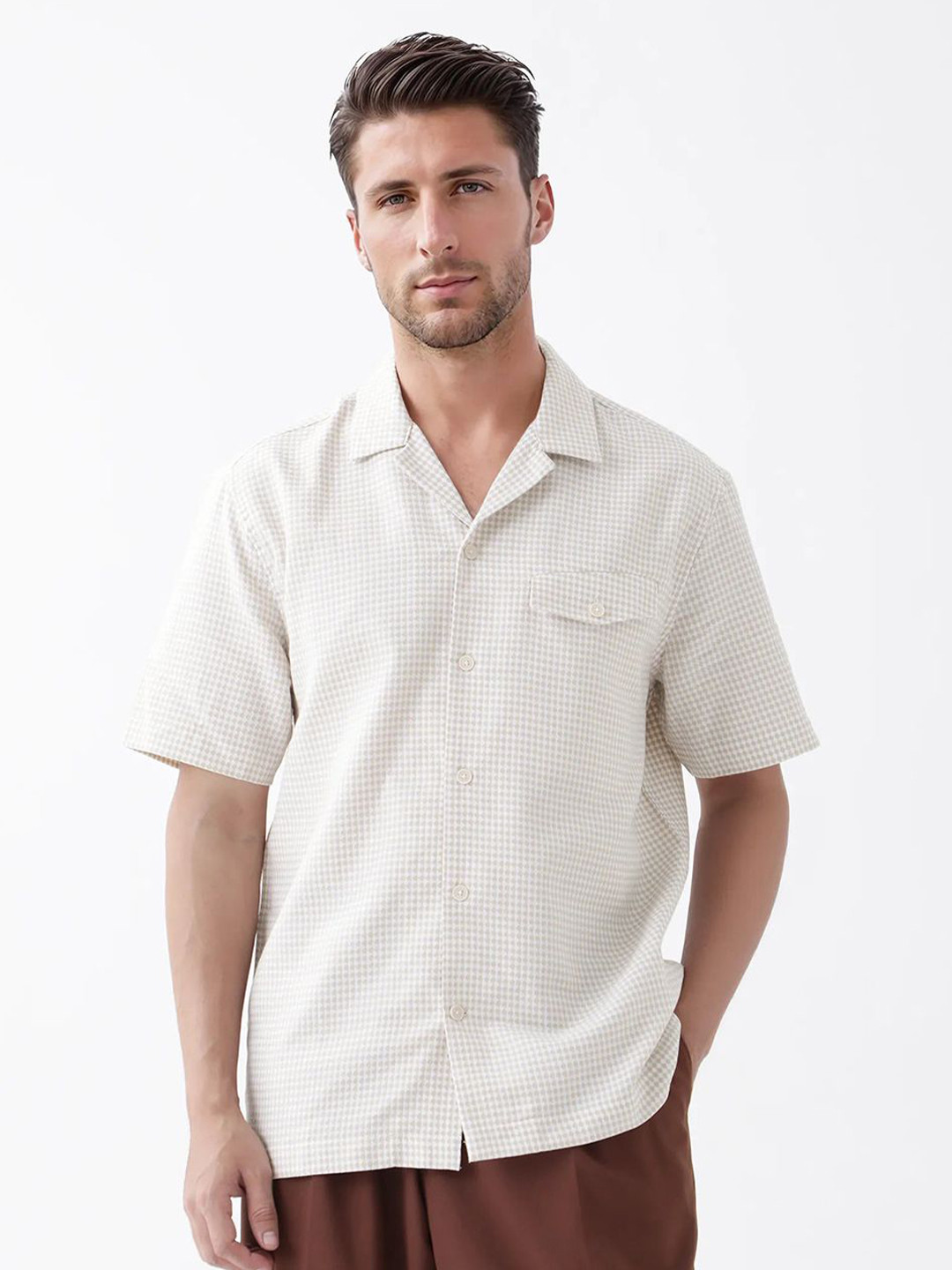RARE RABBIT Geometric Printed Spread Collar Comfort Relaxed Fit Cotton Shirt