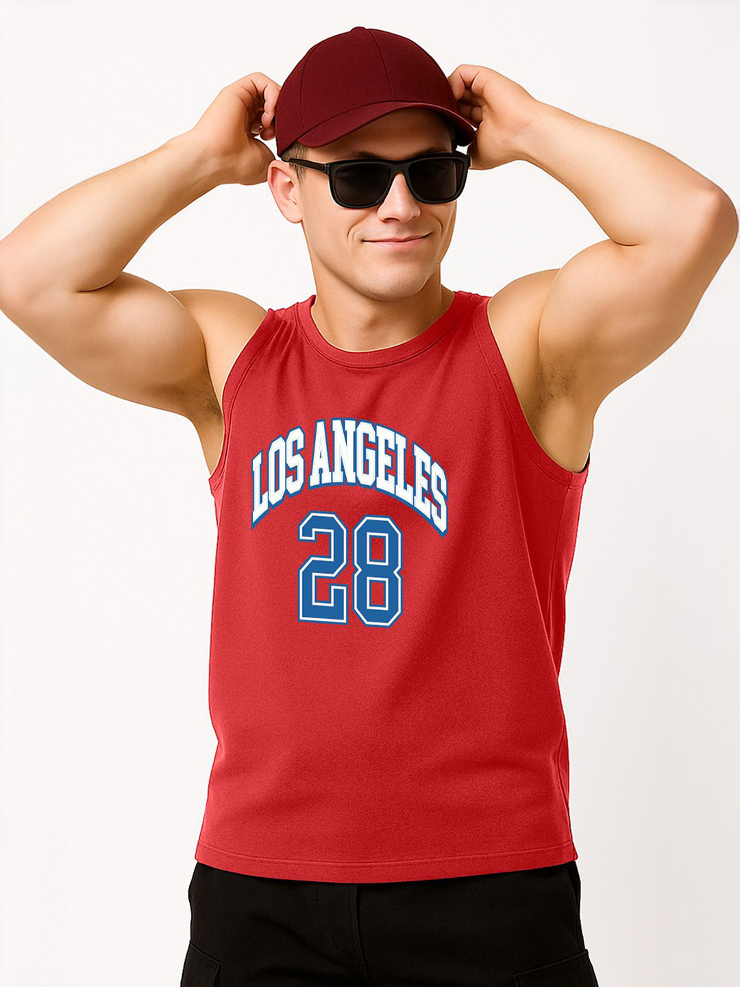 VEIRDO Men Regular Fit Red Printed Pure Cotton Innerwear Vests - G4_LA_RD