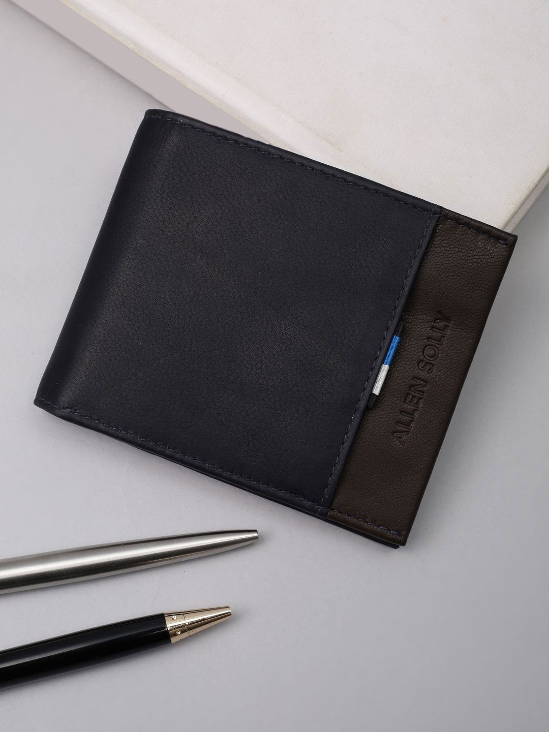 Allen Solly Men Navy Patterned Leather Two Fold Wallet