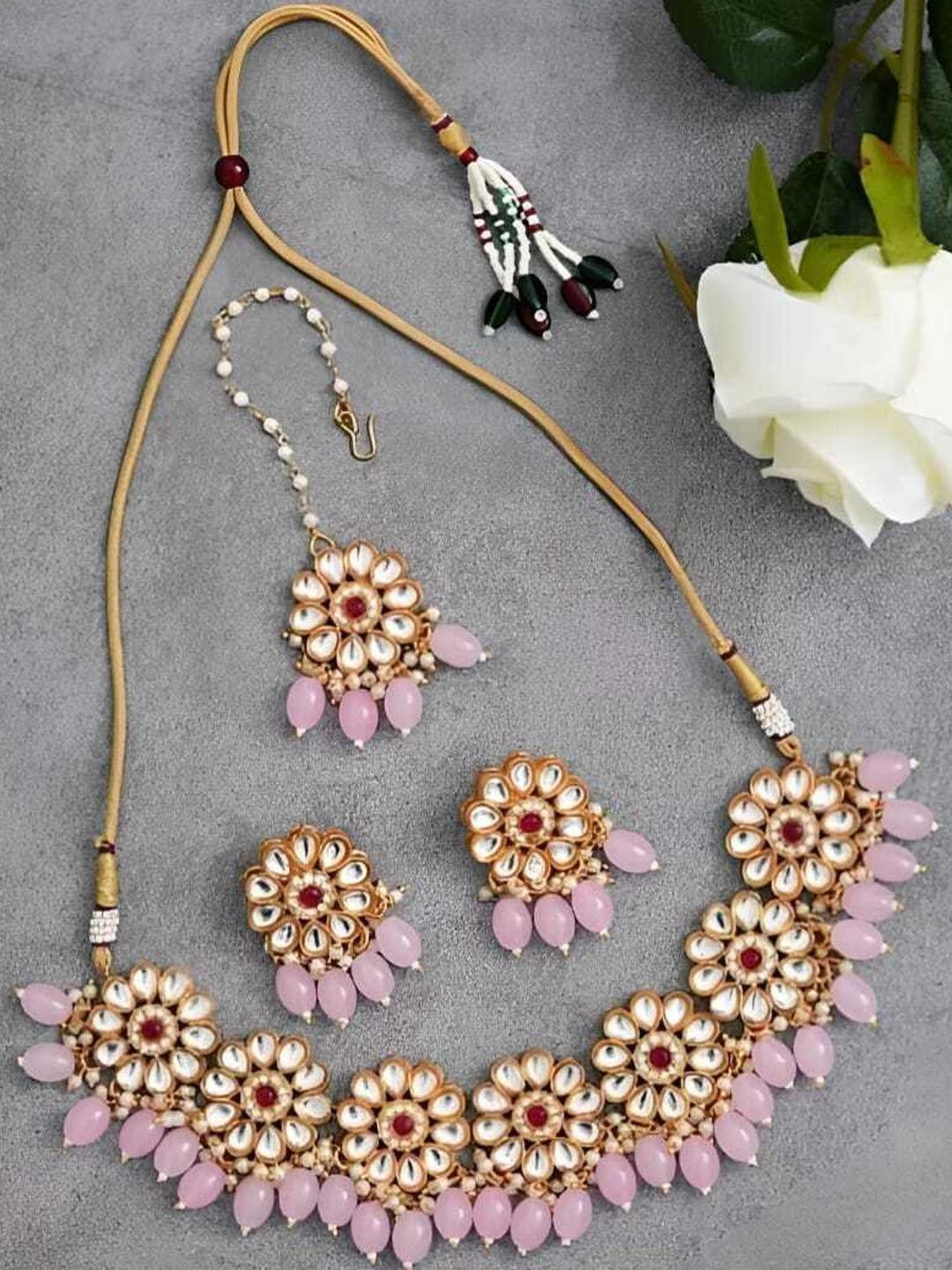 UNNATI JEWEL Pink Brass Jewellery Set