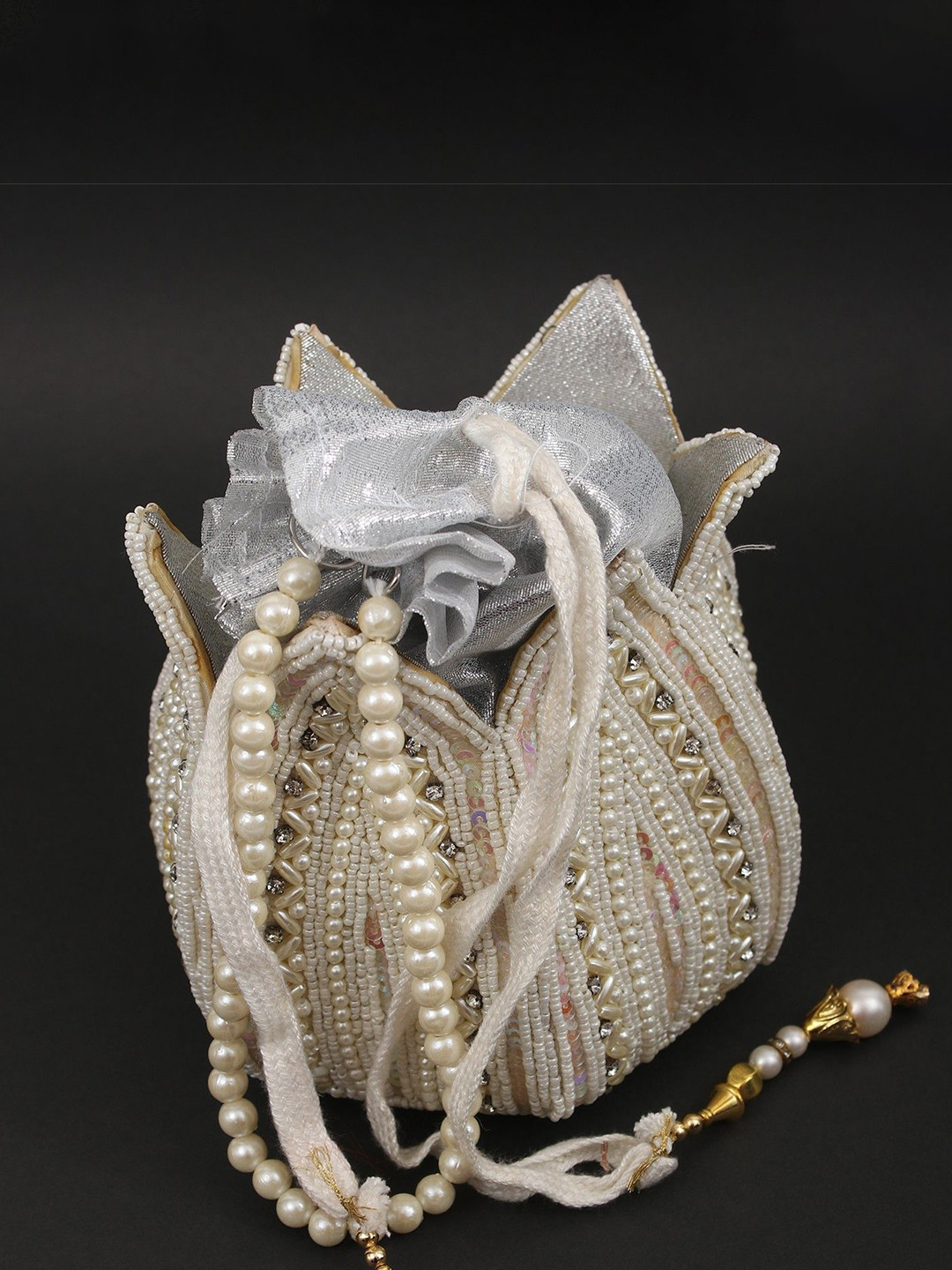 Exotic India Bridal Lotus Embellished Velvet Potli Clutch