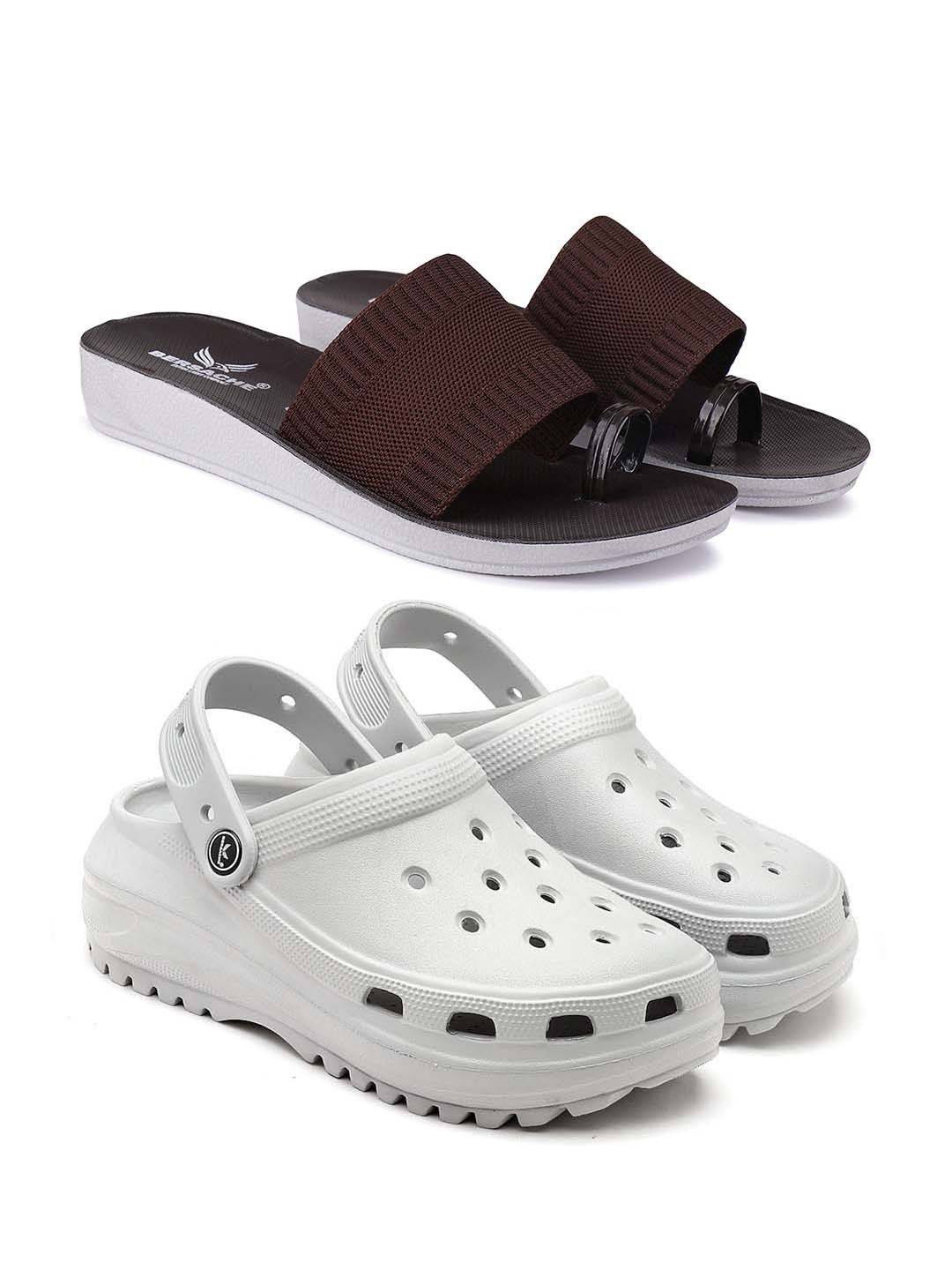 BERSACHE Women Rubber pack of 2 Comfort Sandals