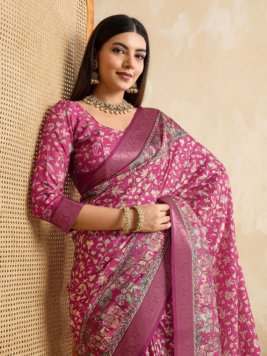 PBS PRINTS Floral Silk Blend Tussar Saree