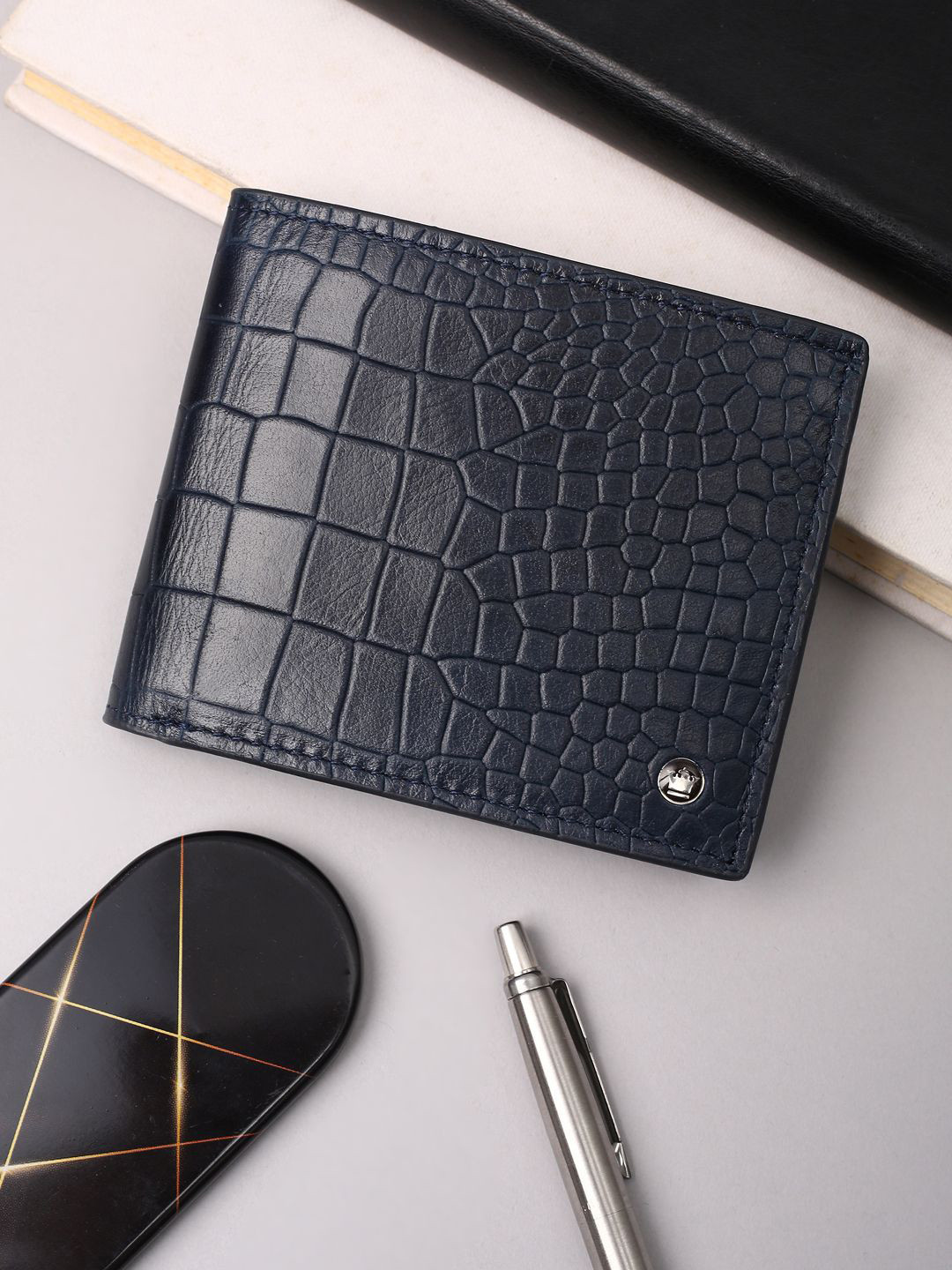 Louis Philippe Men Animal Textured Leather Two Fold Wallet