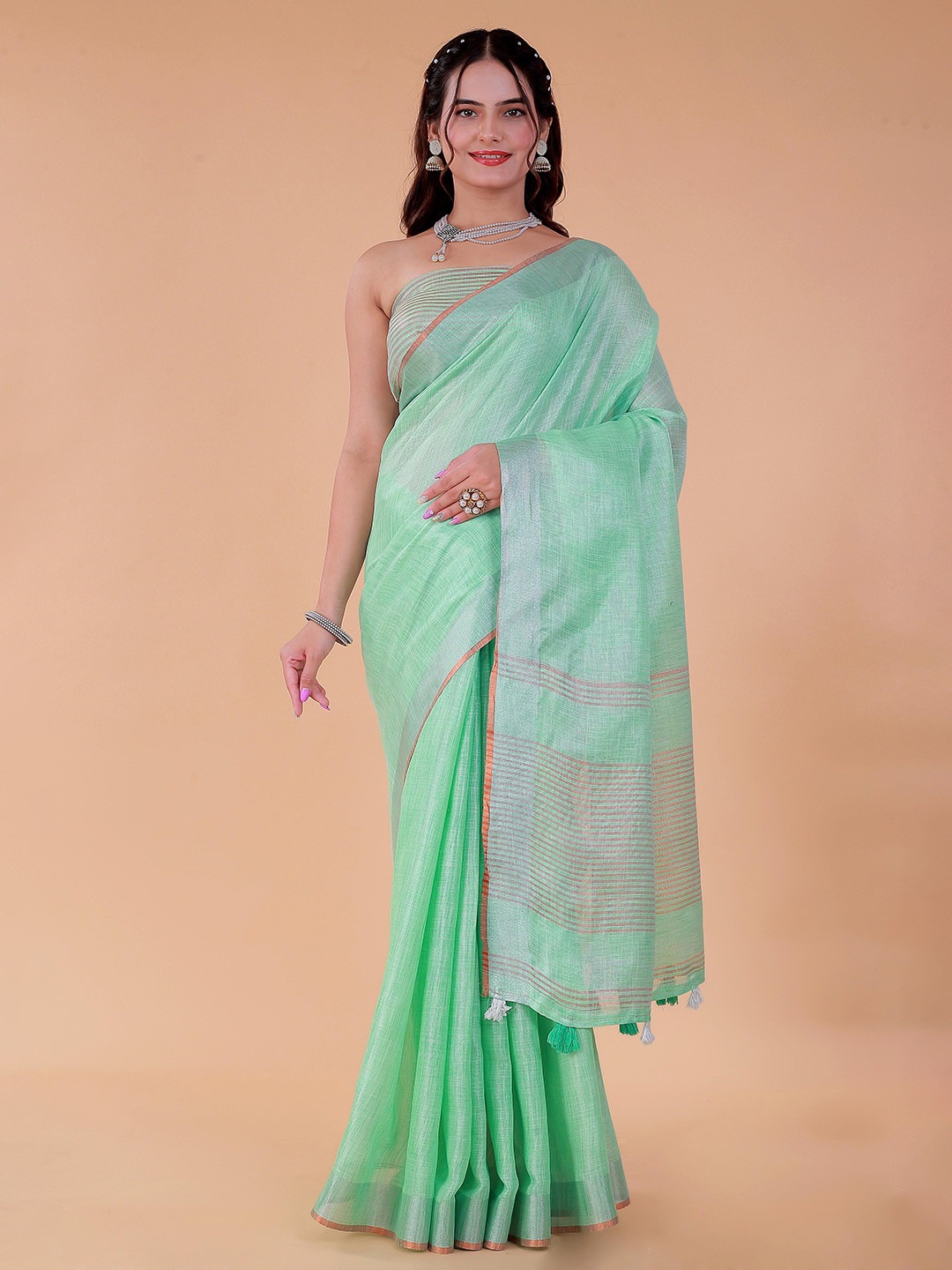 NEGRONI Pure Linen Zari Pastels Comfort & Style Saree