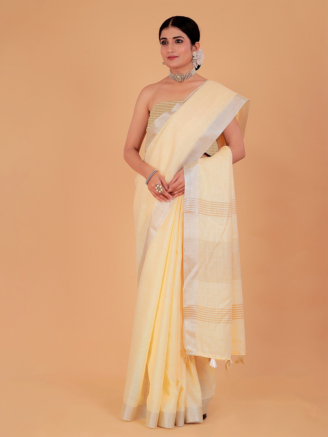 NEGRONI Texture Zari Pure Linen Saree