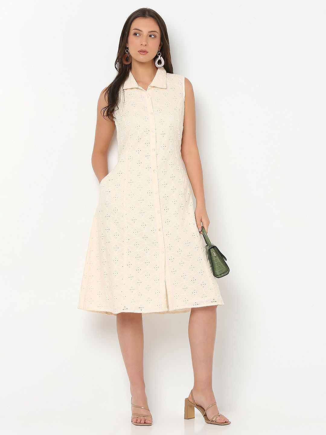 Ethnicity Floral Emboridered Shirt Coller Shirt Dress
