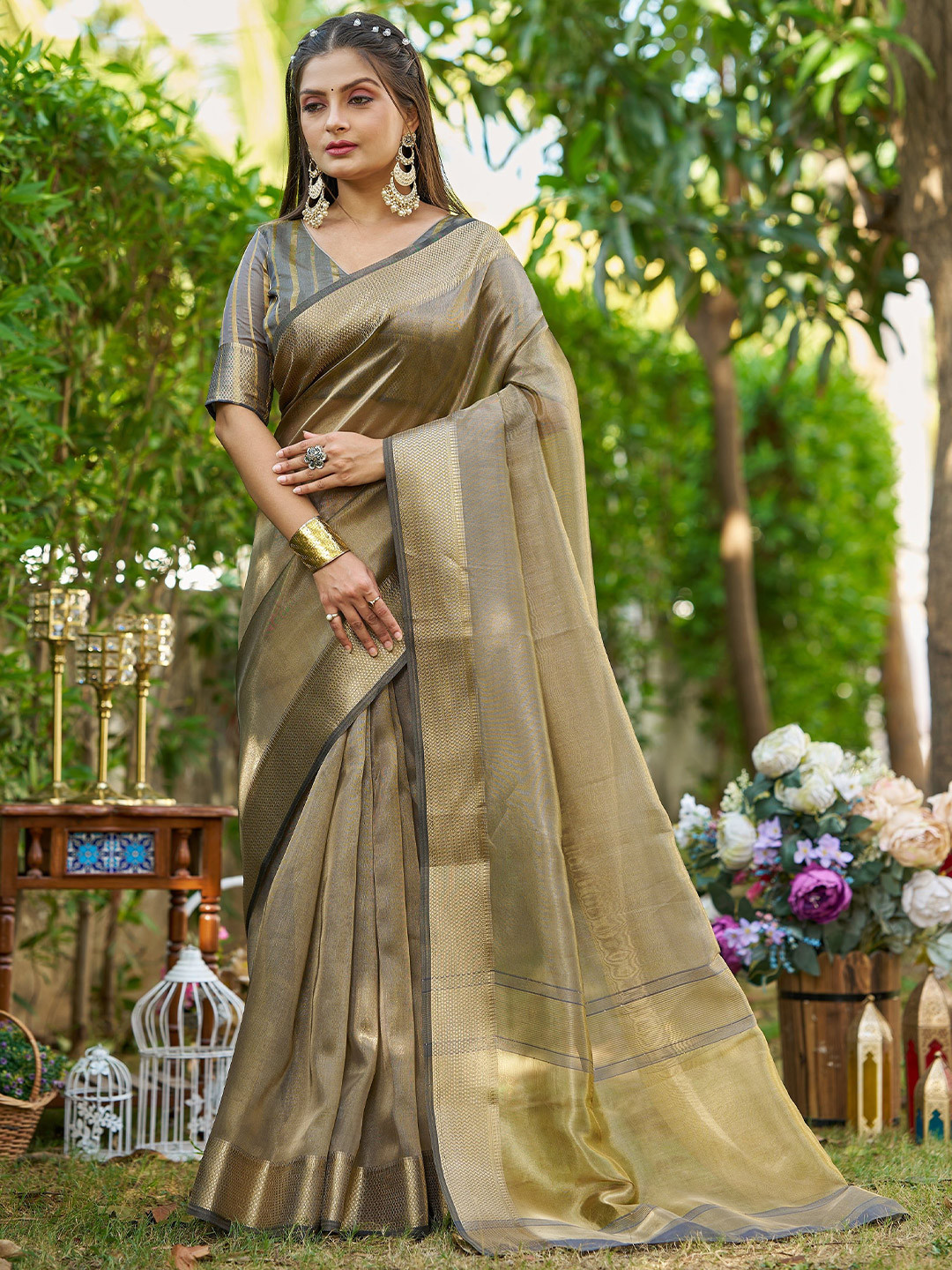 FASHION STROM Tissue Saree With Unstiched Blouse