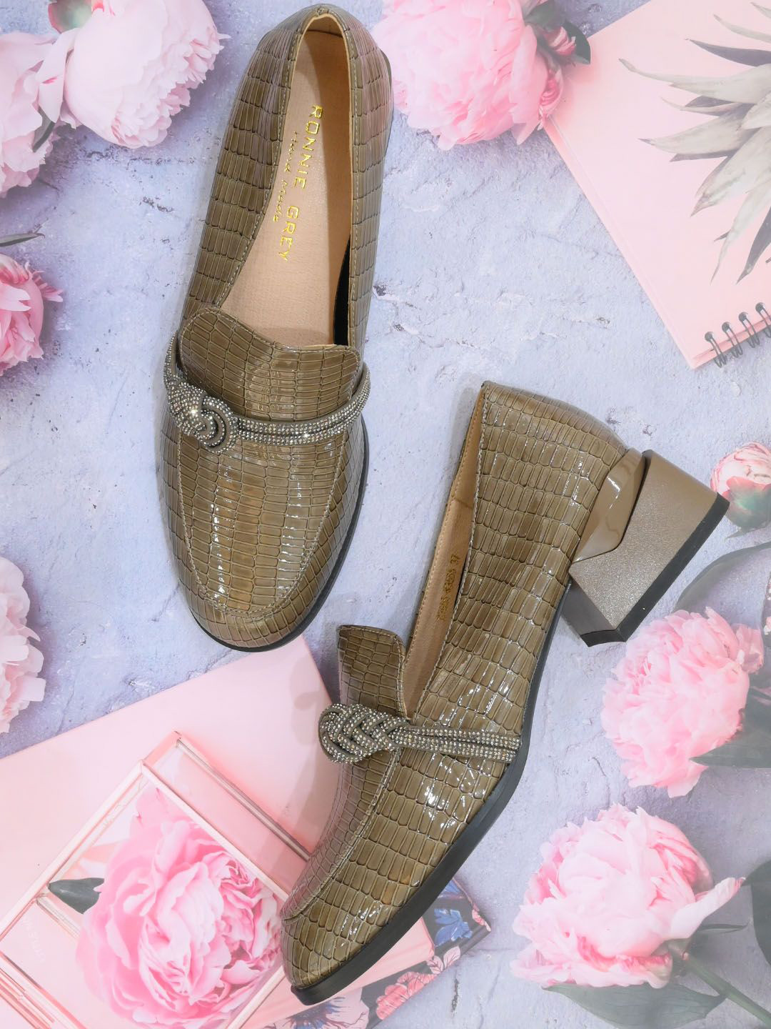 Ronnie Grey Women Textured Embellished Round Toe Loafers