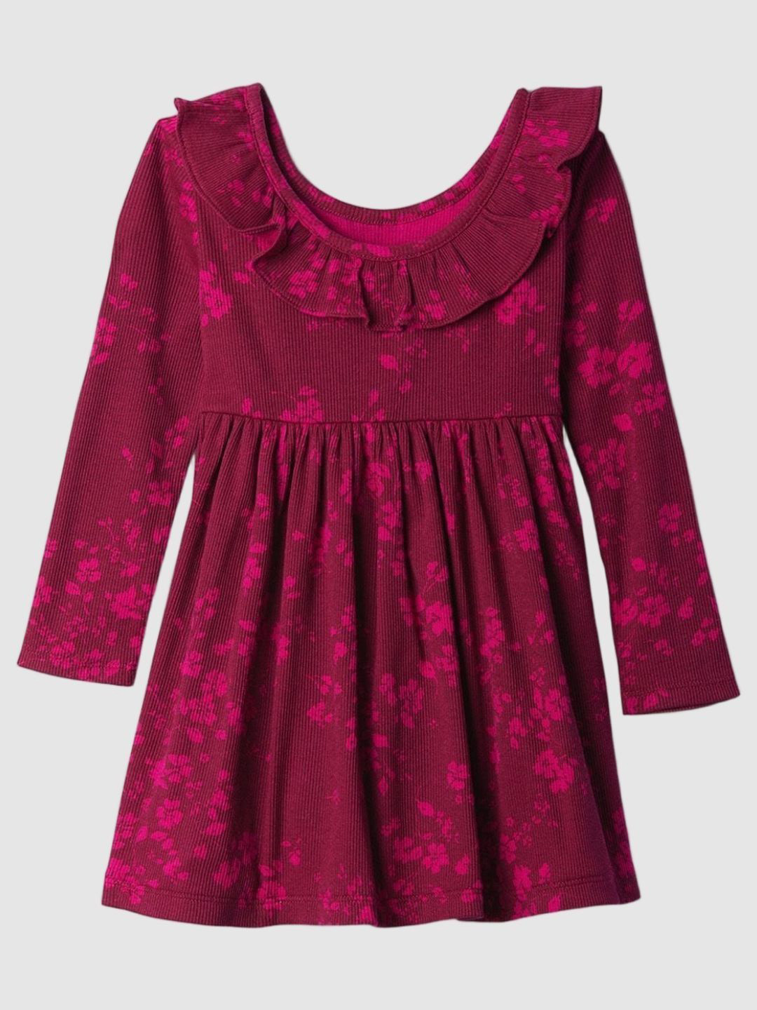 GAP Girls Printed Cotton Fit & Flare Dress With Ruffles Overlay