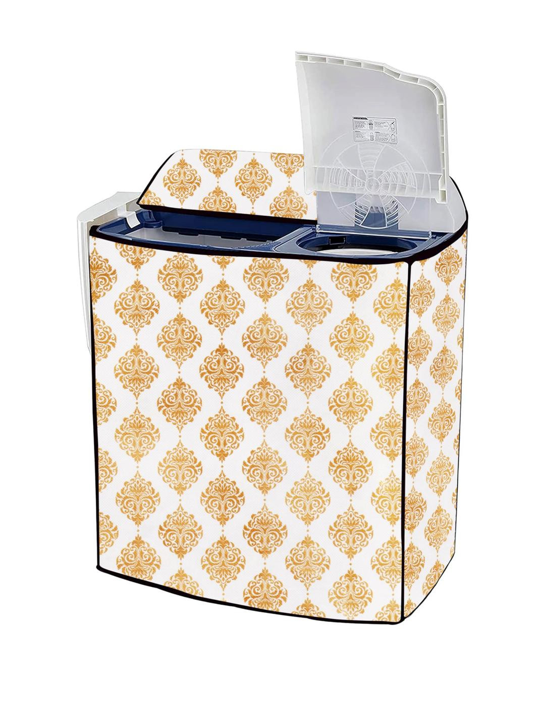 MOGNE FAB Golden Colour & White Ethnic Motif Printed Semi Automatic Washing Machine Cover