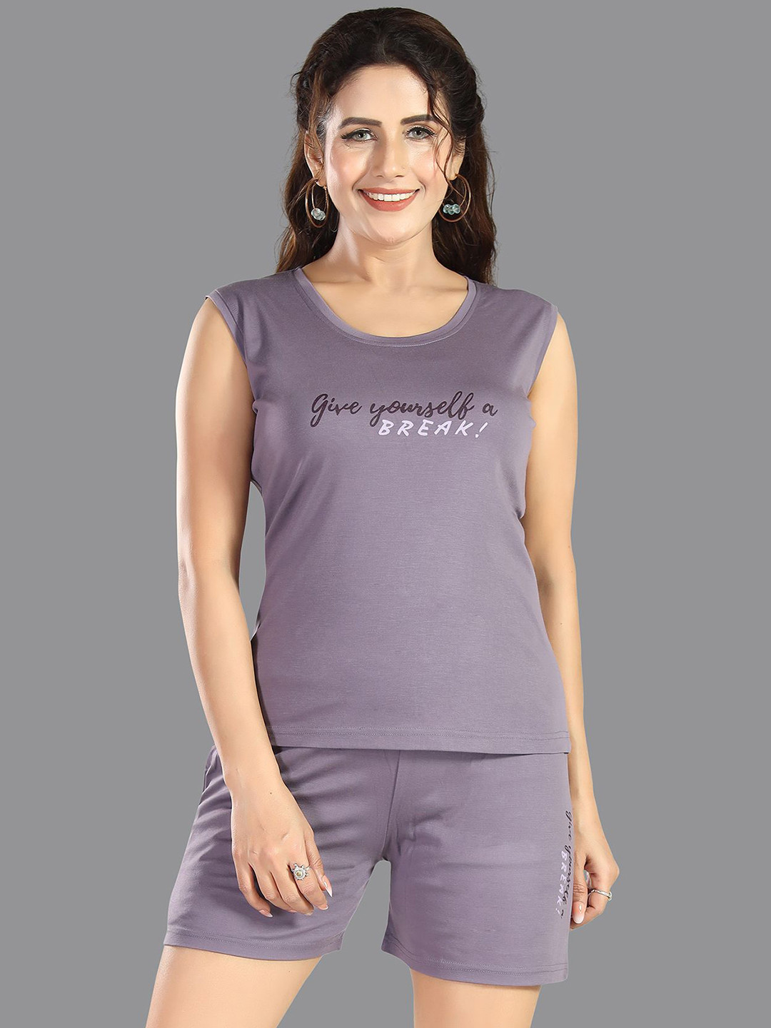 Be You Typography Printed Sleeveless Modal Night suit