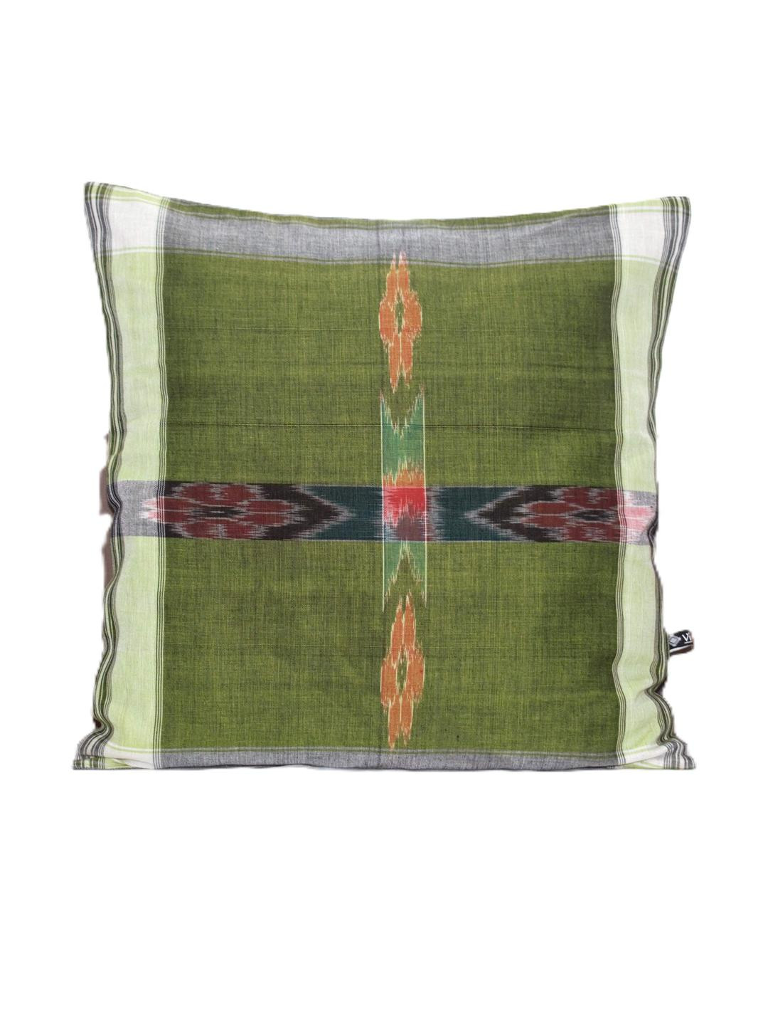 VibhKala Olive Green & Grey Ethnic Motifs Self Design Square Cushion Covers