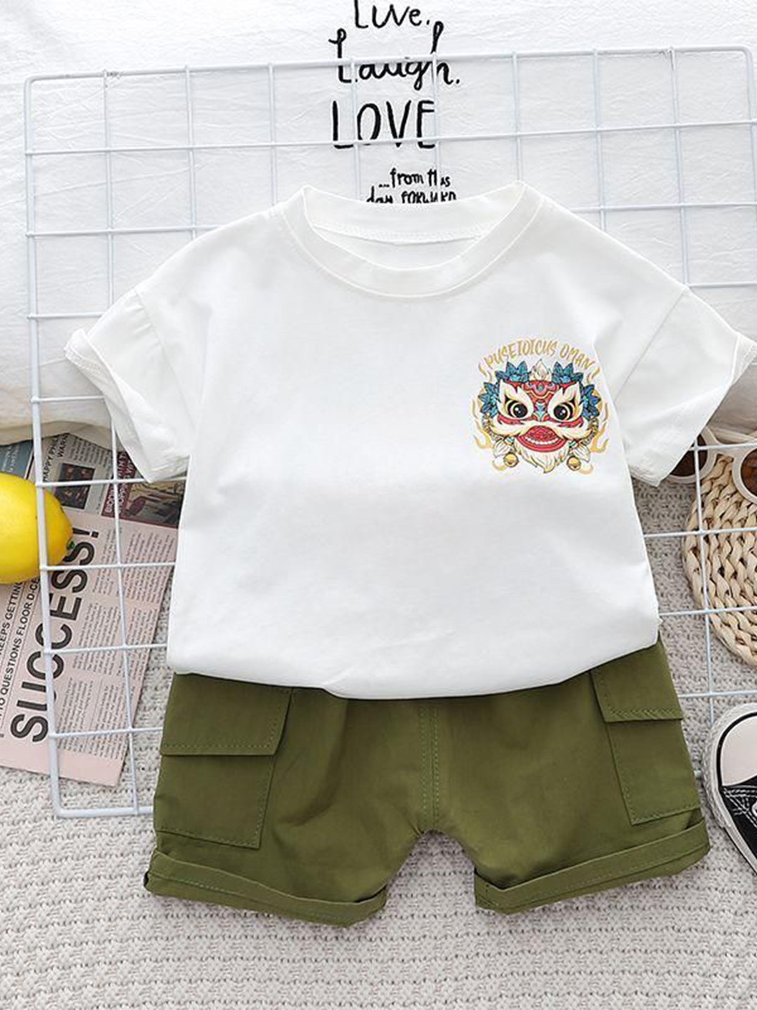 POP STREET KIDS Boys Lion Printed Round Neck T-shirt With Shorts