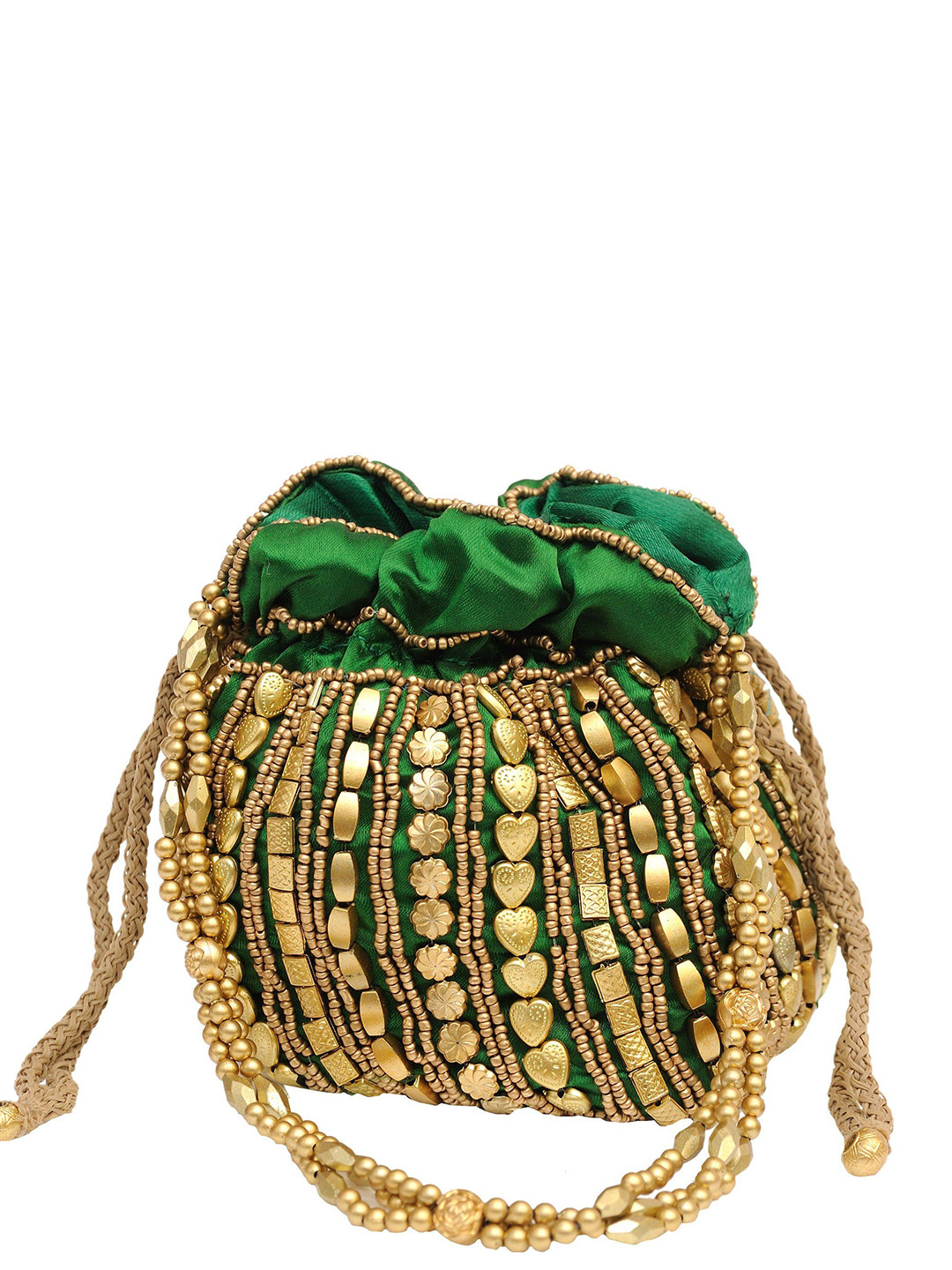 Exotic India Embroidered Dense Beadwork Satin Potli Clutch