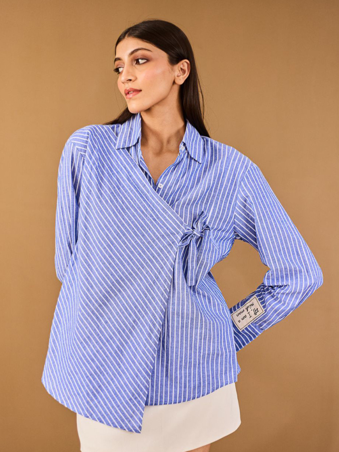 Urban Suburban Modern Vertical Striped Tie-Up Detail Pure Cotton Casual Shirt