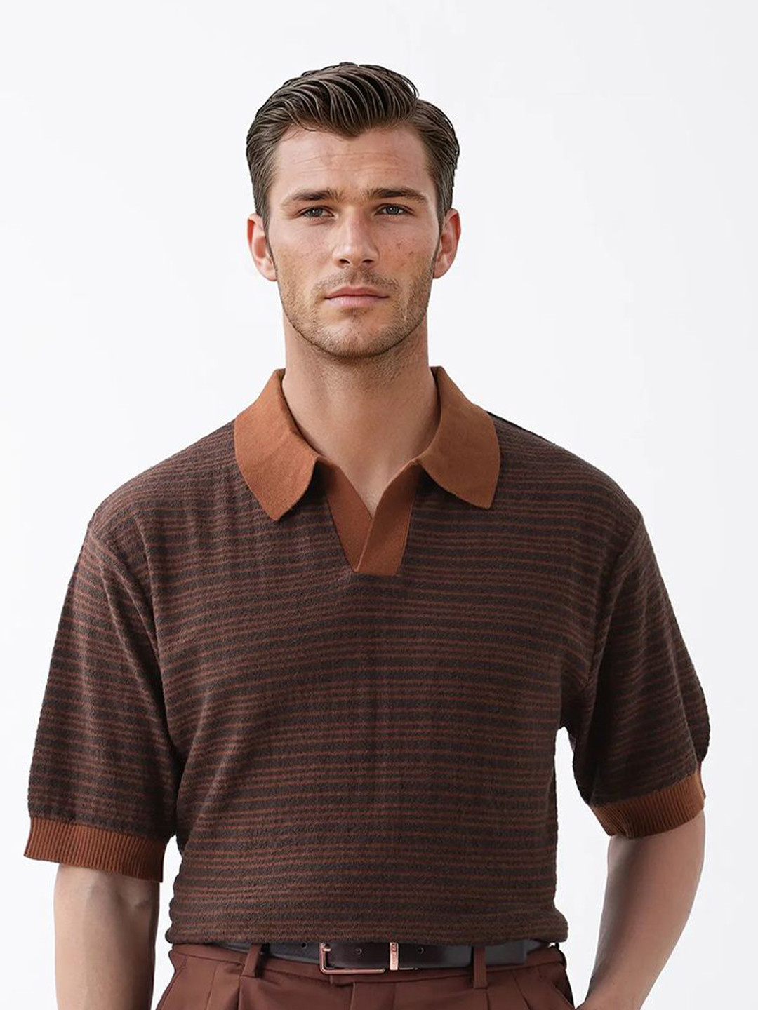 RARE RABBIT Trin Primary Striped Polo Collar Short Sleeves Cotton T-Shirt