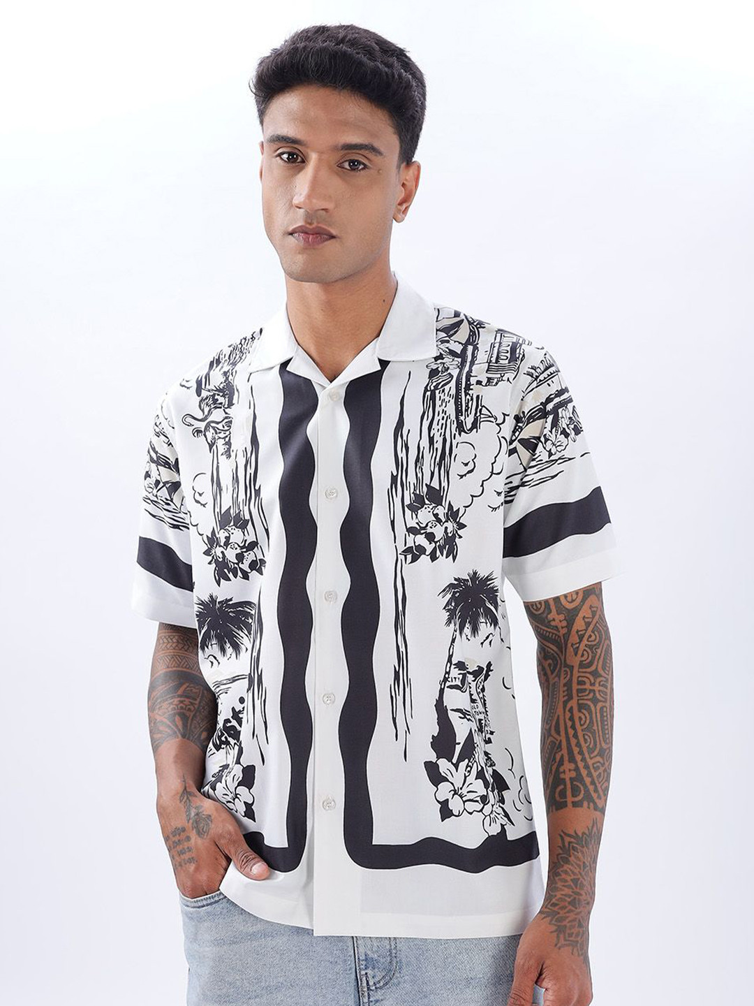 Vestirio Relaxed Seashore Tropical Printed Cuban Collar Shirt