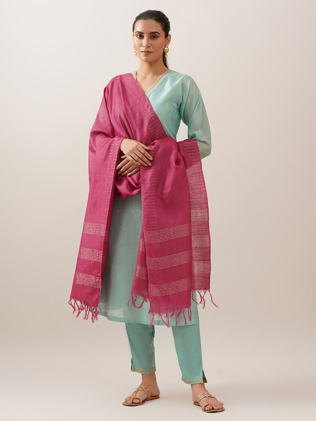 JAYPORE Woven Design Silk Dupatta With Zari
