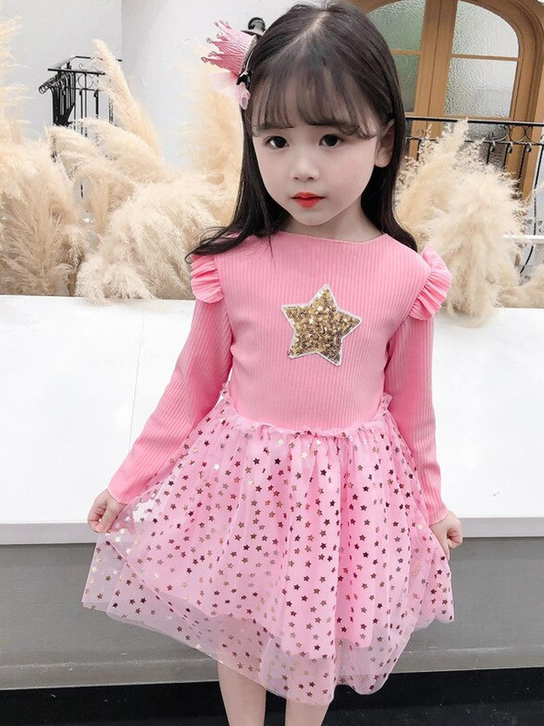 Hikuj Star Puff Sleeve Net Balloon Dress