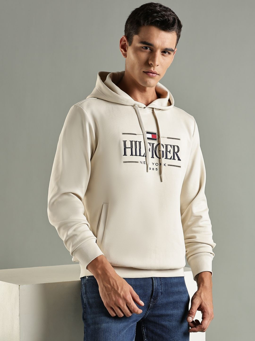 Tommy Hilfiger Europe Typography Printed Hooded Pullover Sweatshirt