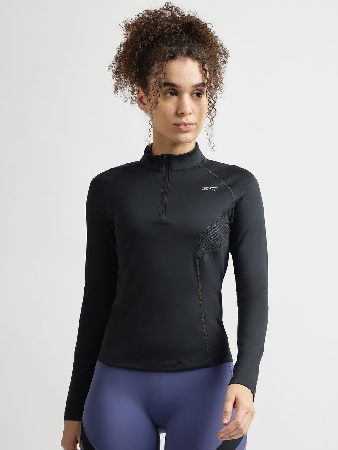 Reebok Women Mock Collar Solid Sporty Jacket