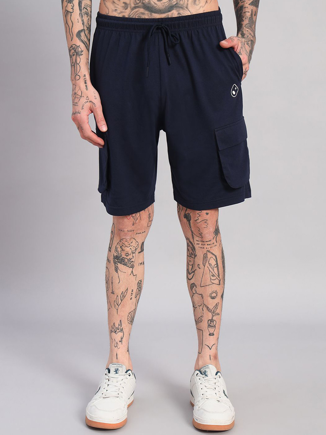 GRIFFEL Loose Fit High-Rise Cotton Cargo Shorts With Antimicrobial Technology