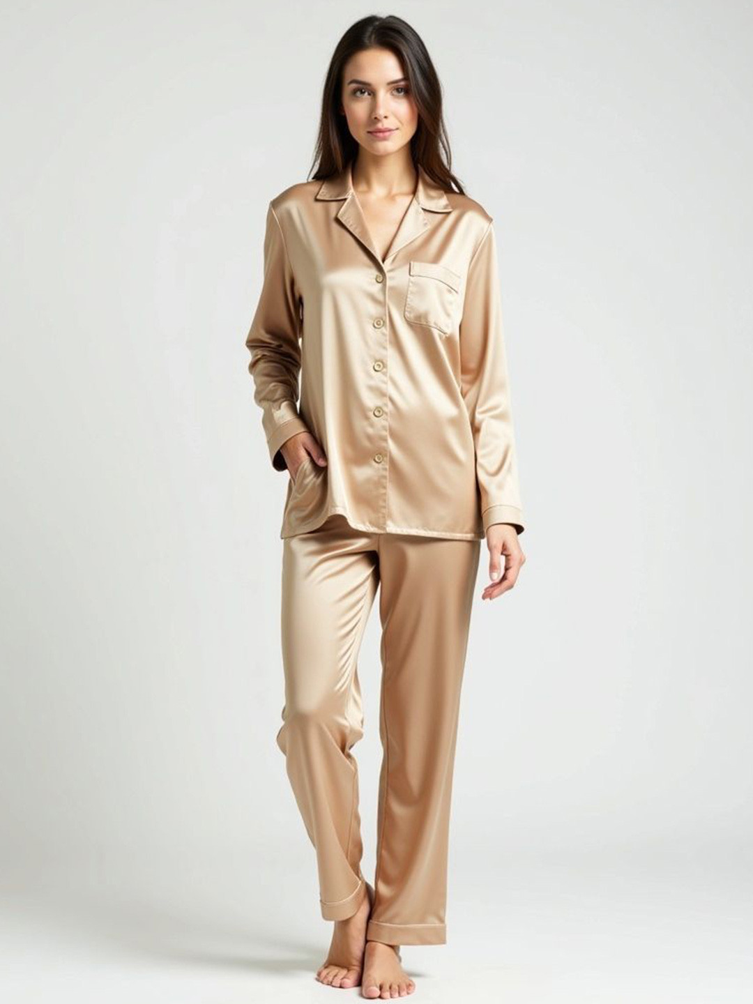 DEHMAN Notched Lapel Shirt With Pyjama