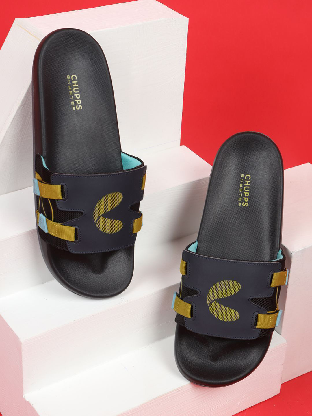 CHUPPS Men Phantom Black Blue Casual Slider